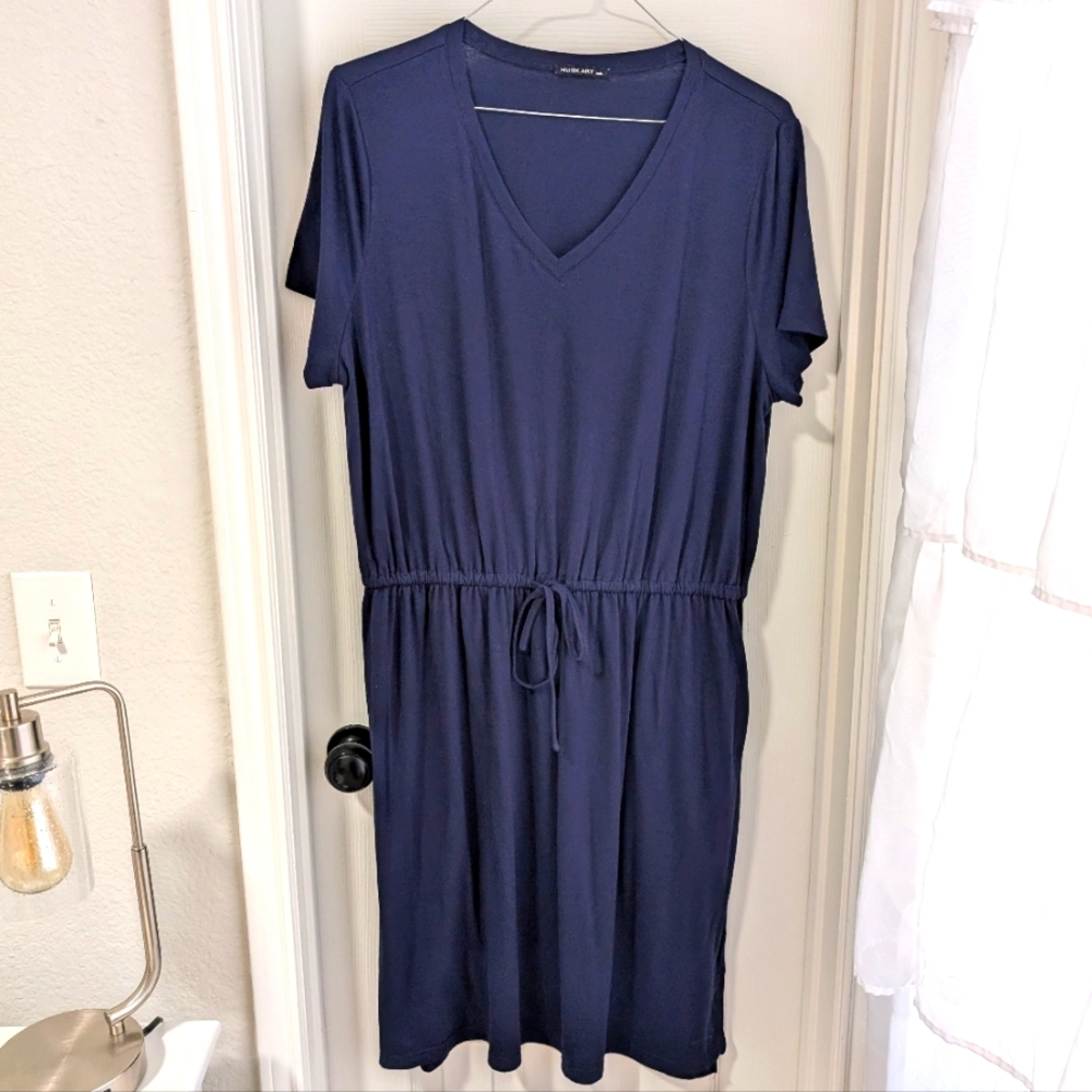 3/$10 HUSKARY Navy Blue V-Neck Dress